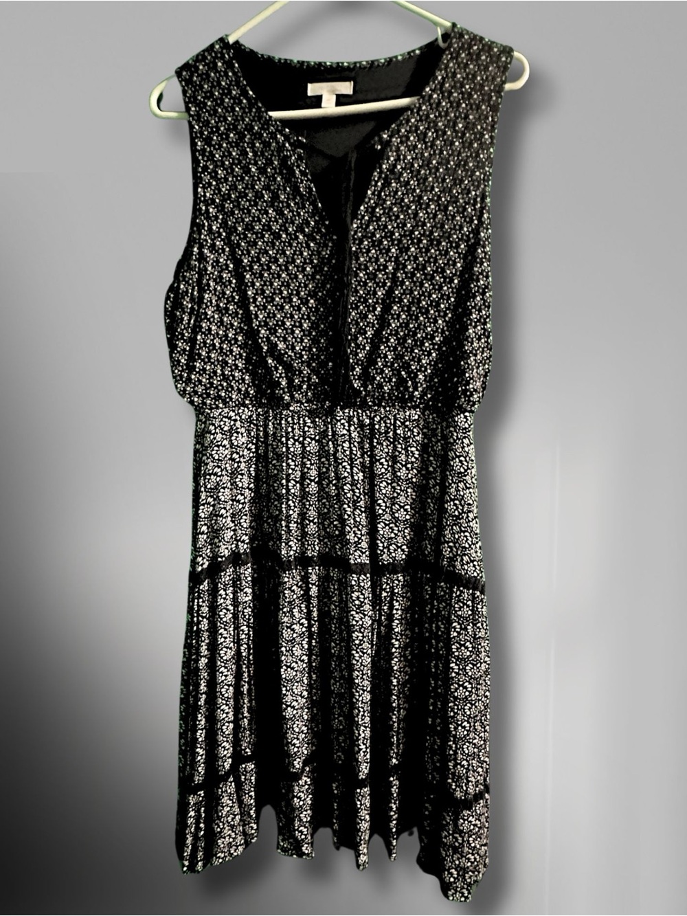 LC Lauren Conrad Black Printed Sleeveless Tiered Dress